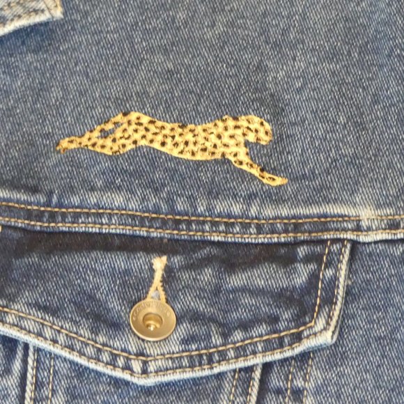 Code Bleu ASAP Mob Cozy Tape Leopard Blue Medium Denim Jacket - Picture 5 of 8